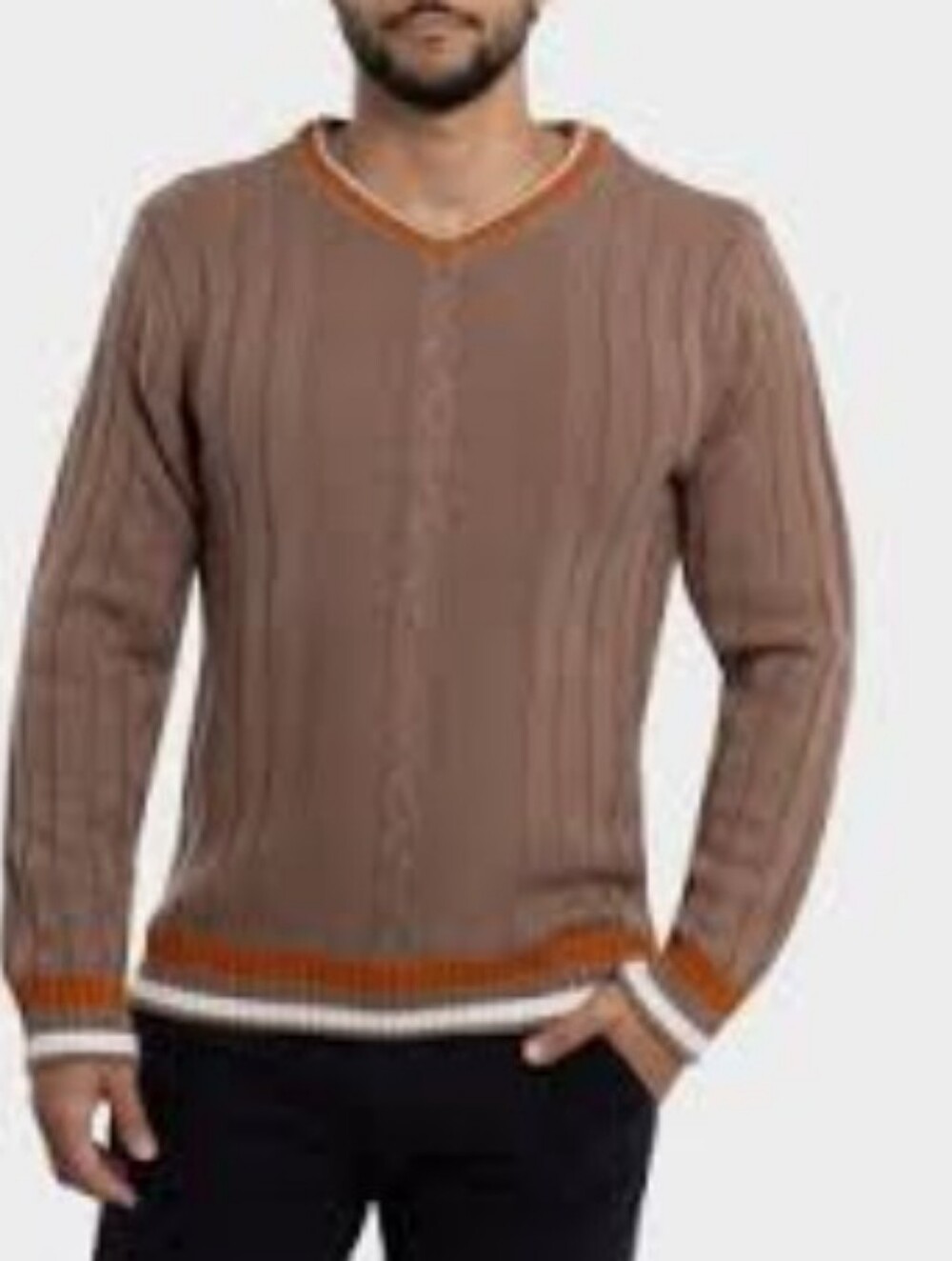 XRAY Jeans Sweater Cable Knit Praline V Neck Pullover Men's Size Large Slim  NWT